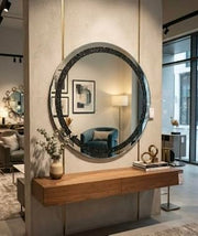 Black Diamond Crush Crystal Round Wall Mirror