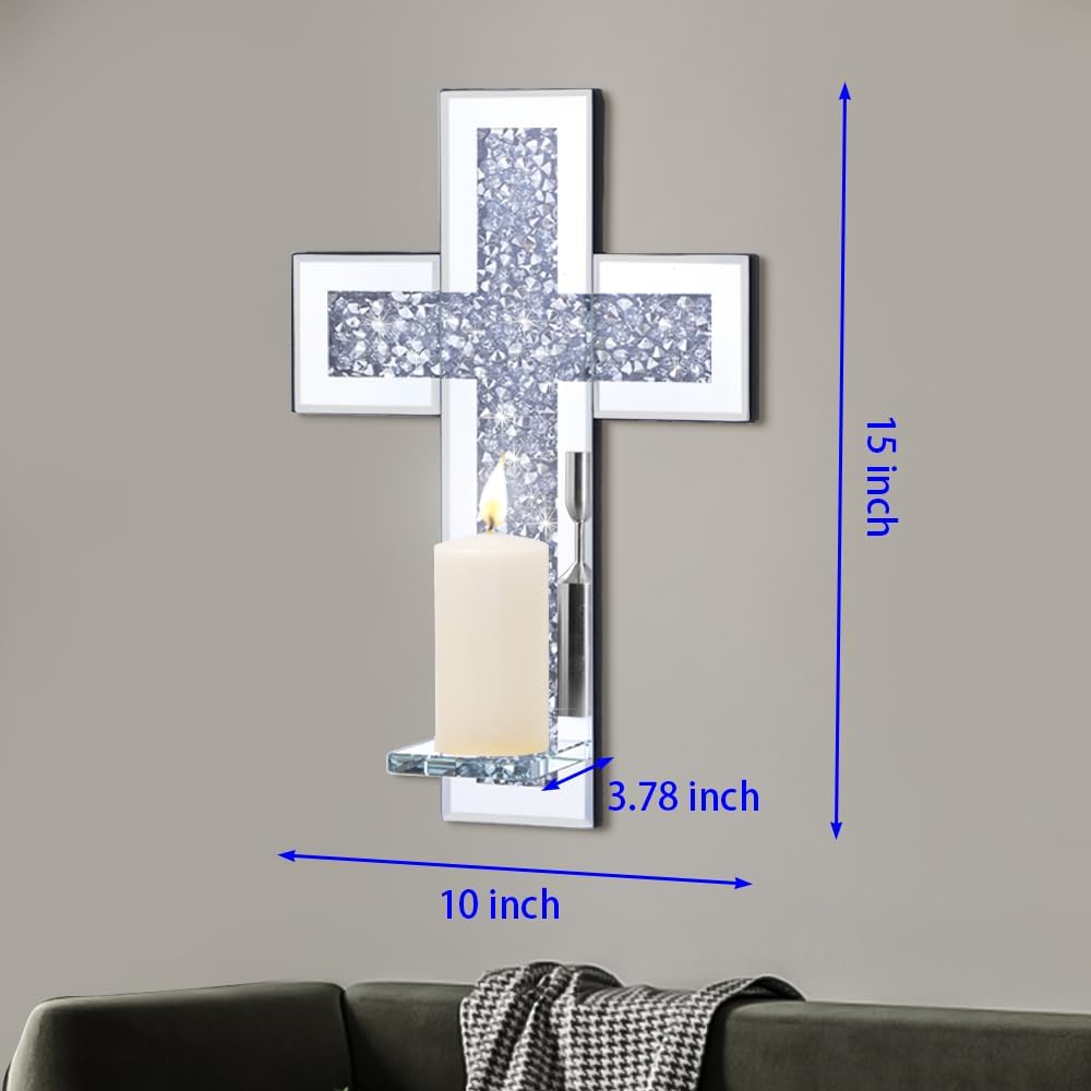 Crystal Cross Diamond Wall Candle Holder Set of 2