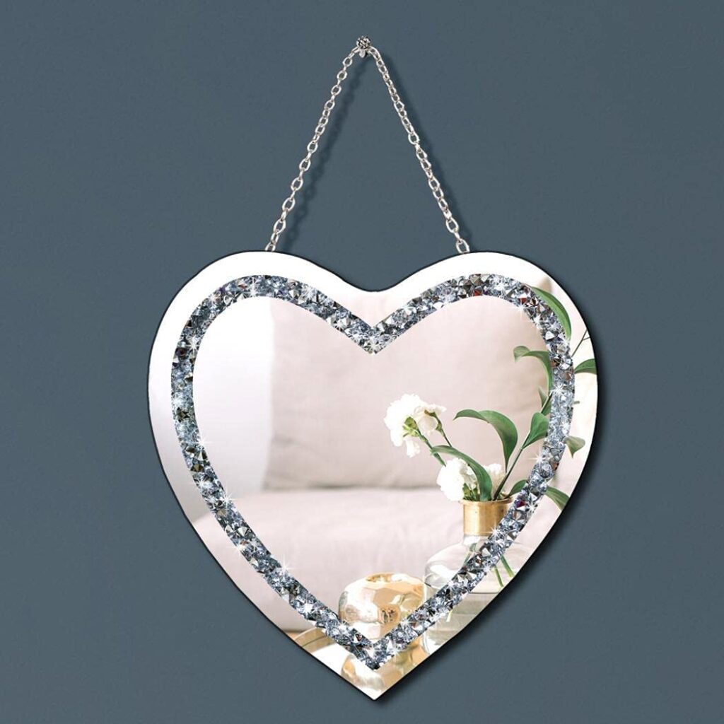 Crystal Wall Heart Design Hanging Decorative Mirror 12inch