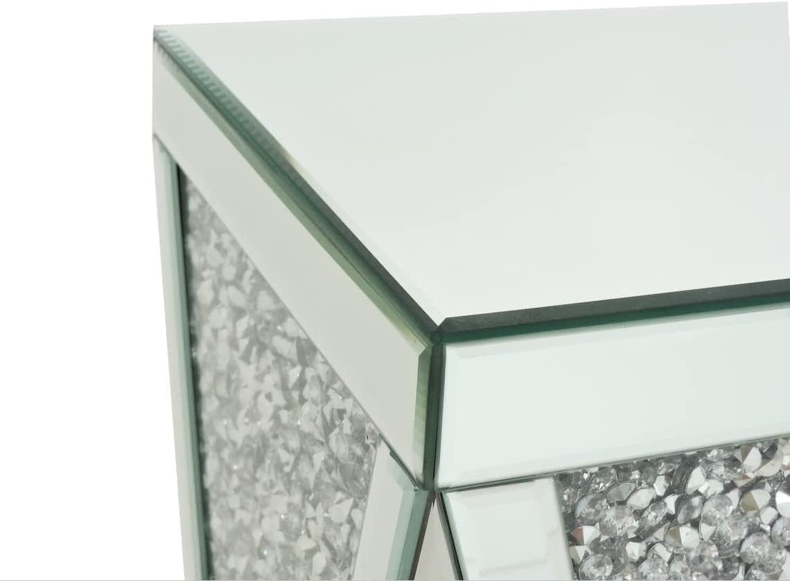Pregaspor Silver Mirrored End Table, Crystal Inlay Side Table