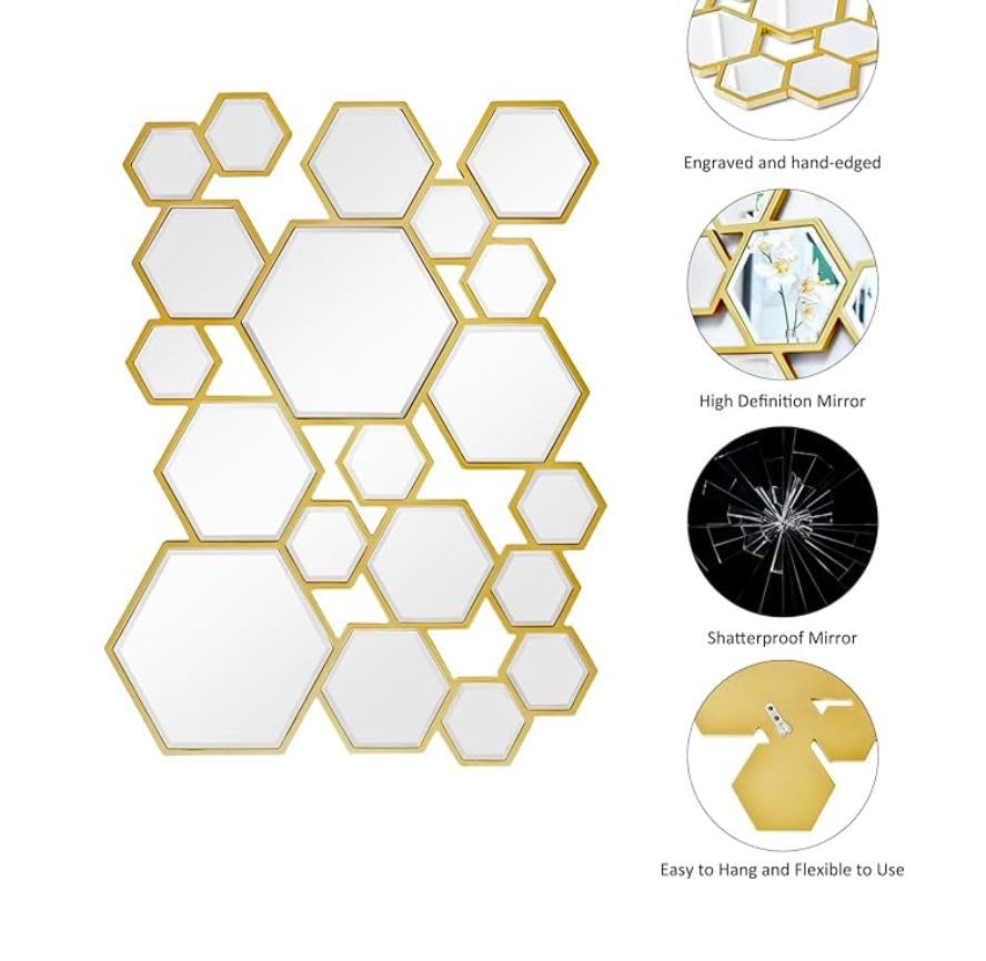Gold Hexa Wall Decor Mirror for Wall Art