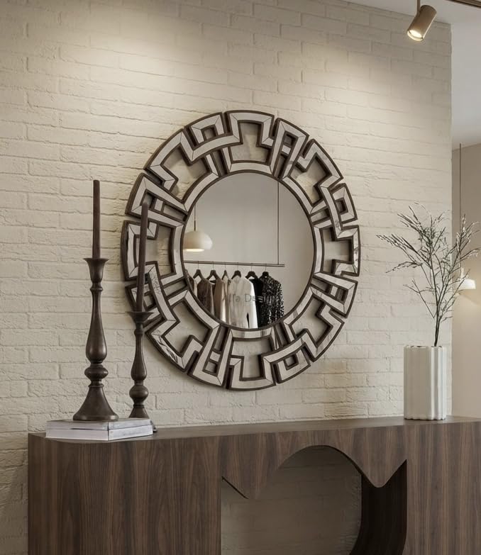 Round Wood Frame Wall Mirror