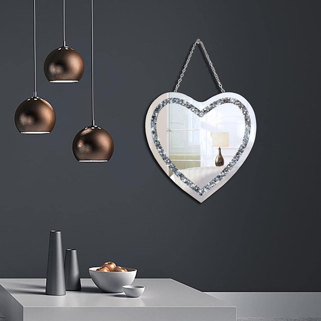 Crystal Wall Heart Design Hanging Decorative Mirror 12inch