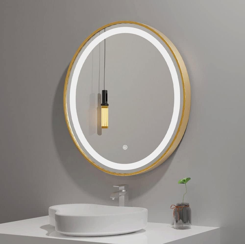 LED Gold Framed Wall Round Mirror