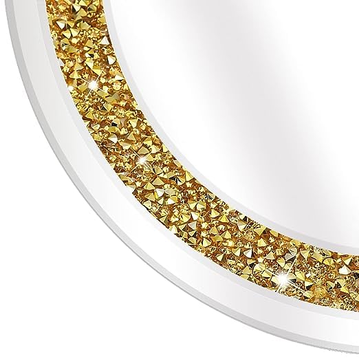 Gold Diamond Crush Crystal Round Wall Mirror