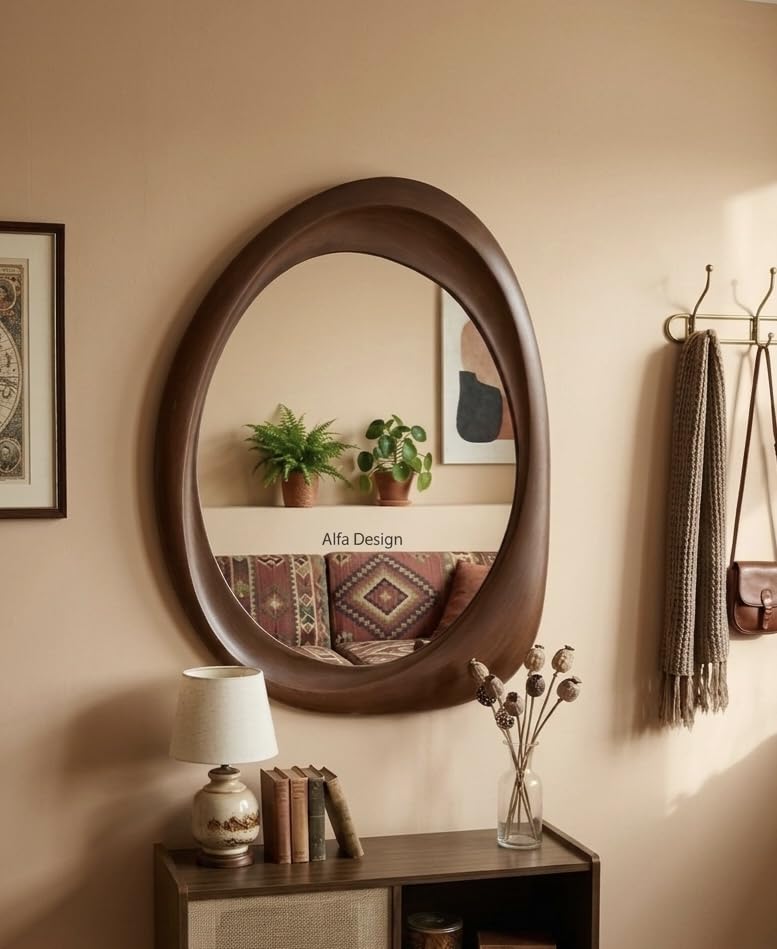 Irregular Wall Mirror for Bathroom,HDMR Wood Asymmetrical Mirror