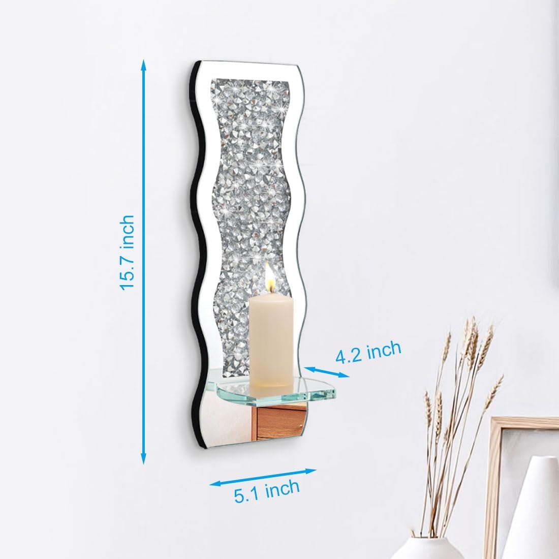 Crystal Wave Diamond Wall Candle Holder Set of 2