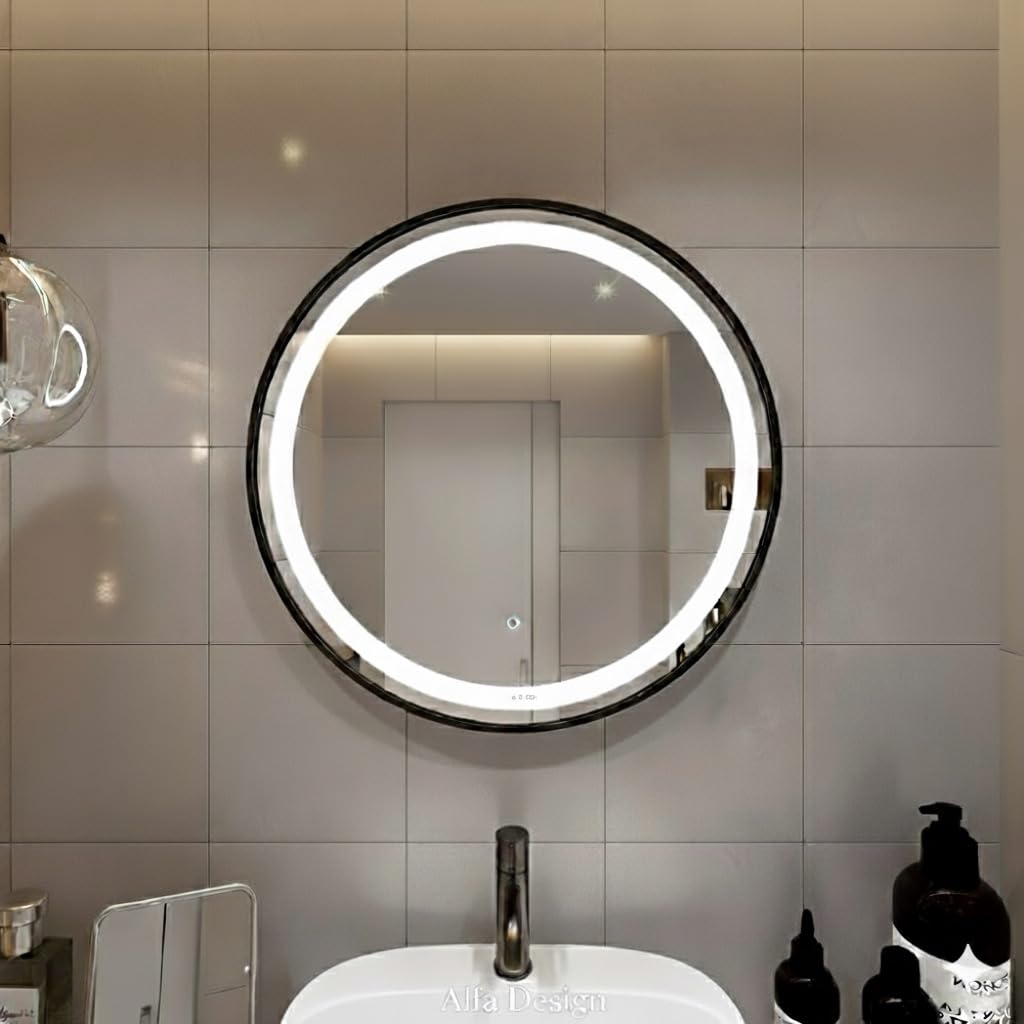 LED Gold Framed Wall Round Mirror