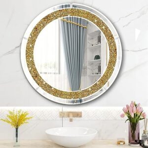 Gold Diamond Crush Crystal Round Wall Mirror