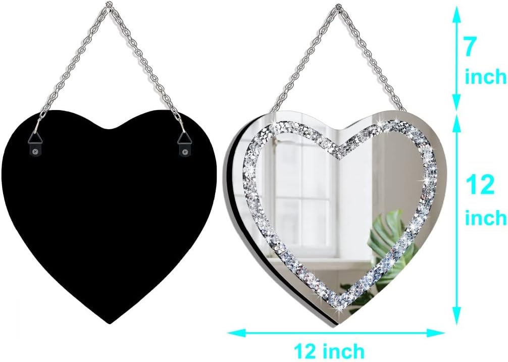 2 Piece Heart Mirrors, Crush Diamond Wall Décor 12x12 inch
