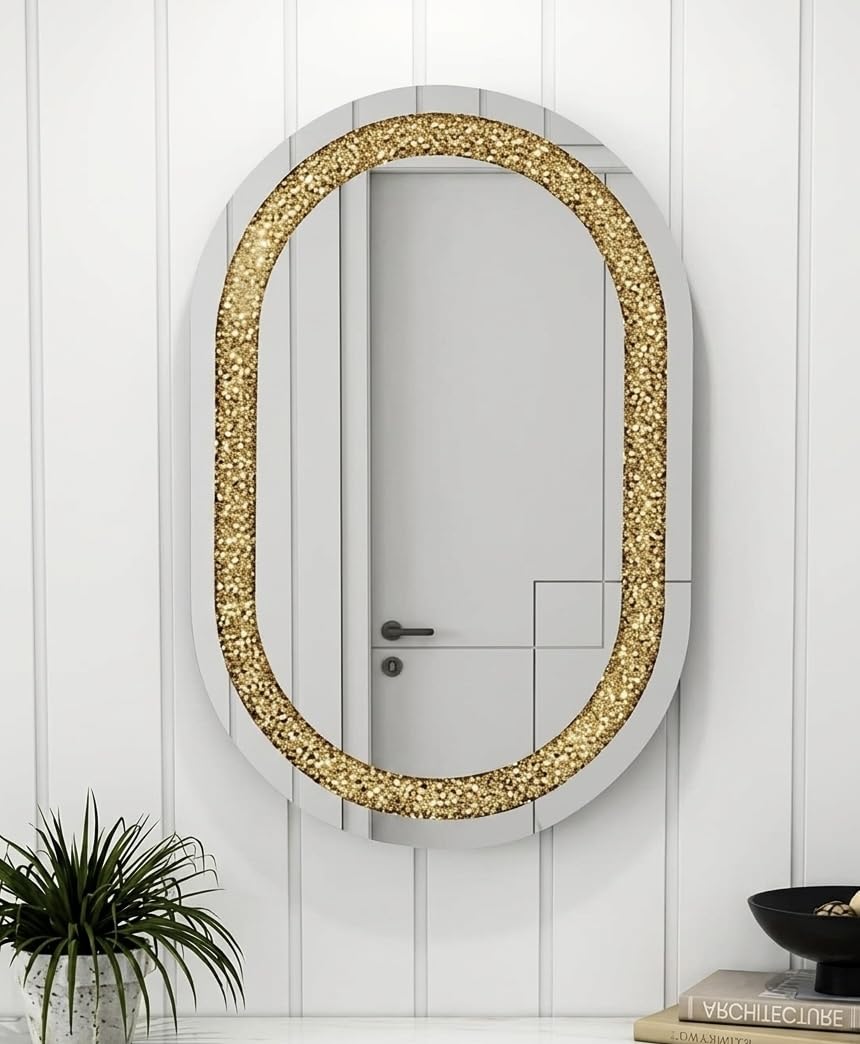 Oval Capsule Diamond Crush Crystal Mirror