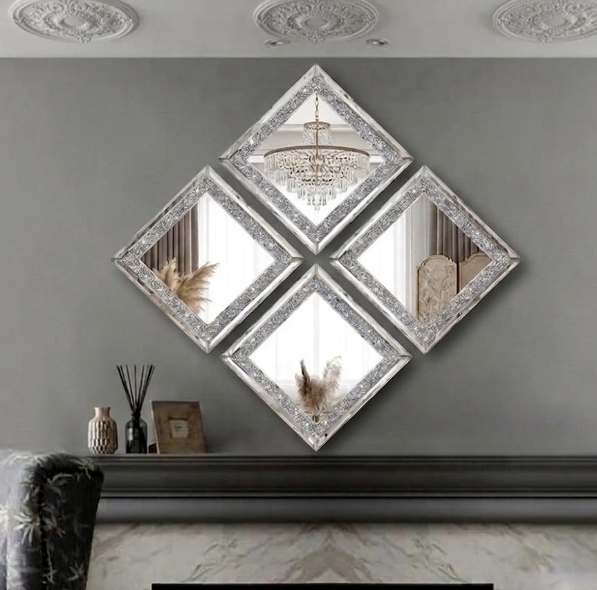 Crush Diamond Wall Décor Mirror 12x12 inch (Pack of 2)
