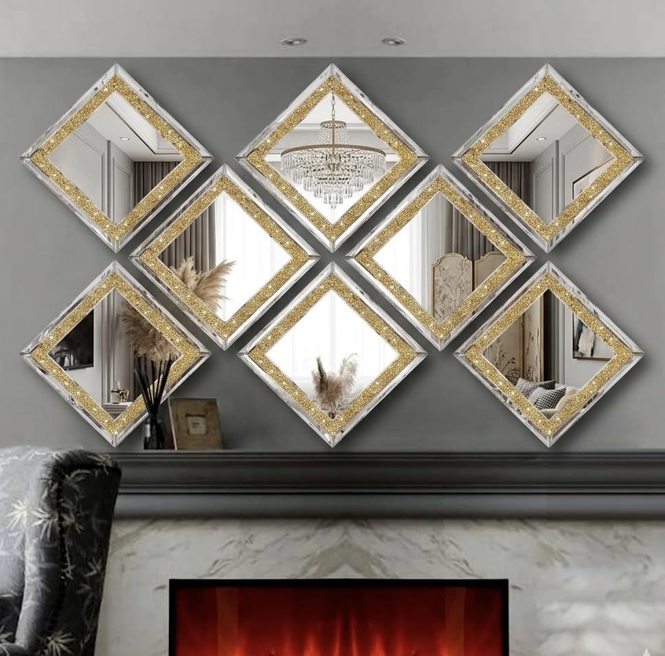 Crush Diamond Wall Décor Mirror 12x12 inch (Pack of 2)