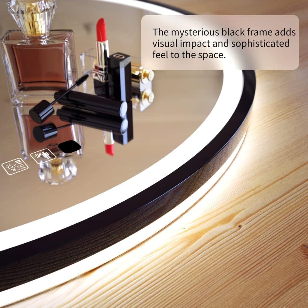 LED Black Framed Wall Round Mirror