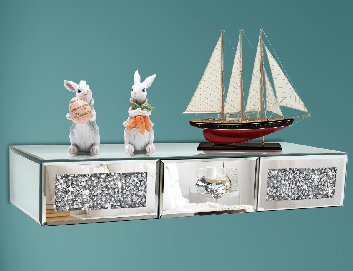 Mirrored Floating Shelves Wall Mounted with drawer