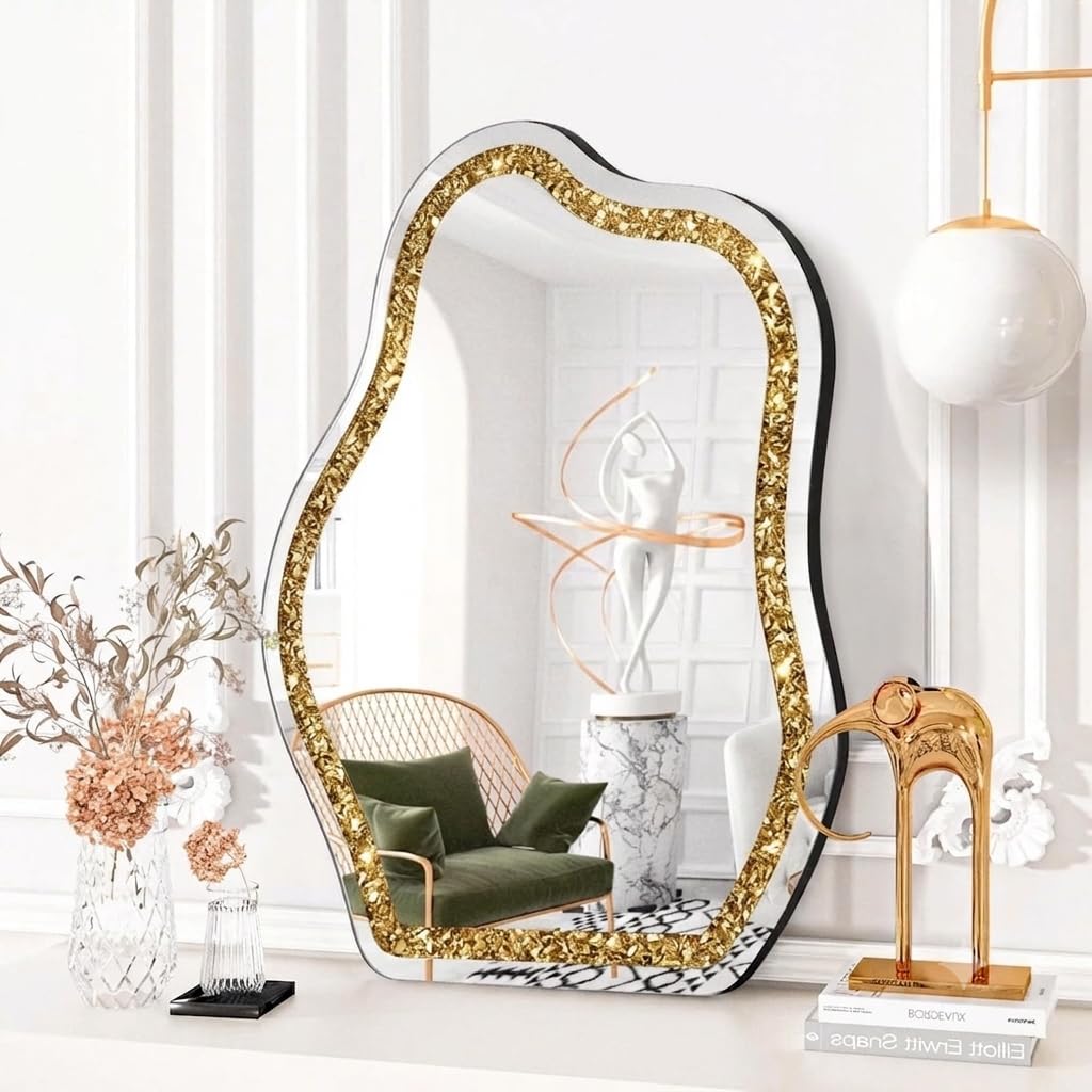 Irregular Gold Diamond Crush Crystal Mirror