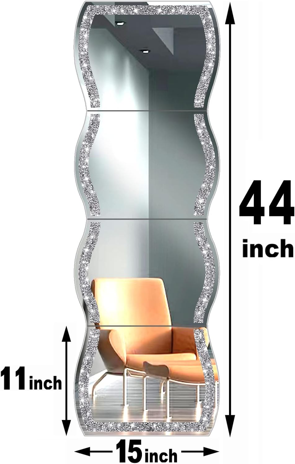 Wave Pattern Crushed Diamond Body Mirror Set - 4pcs 11x15 inch