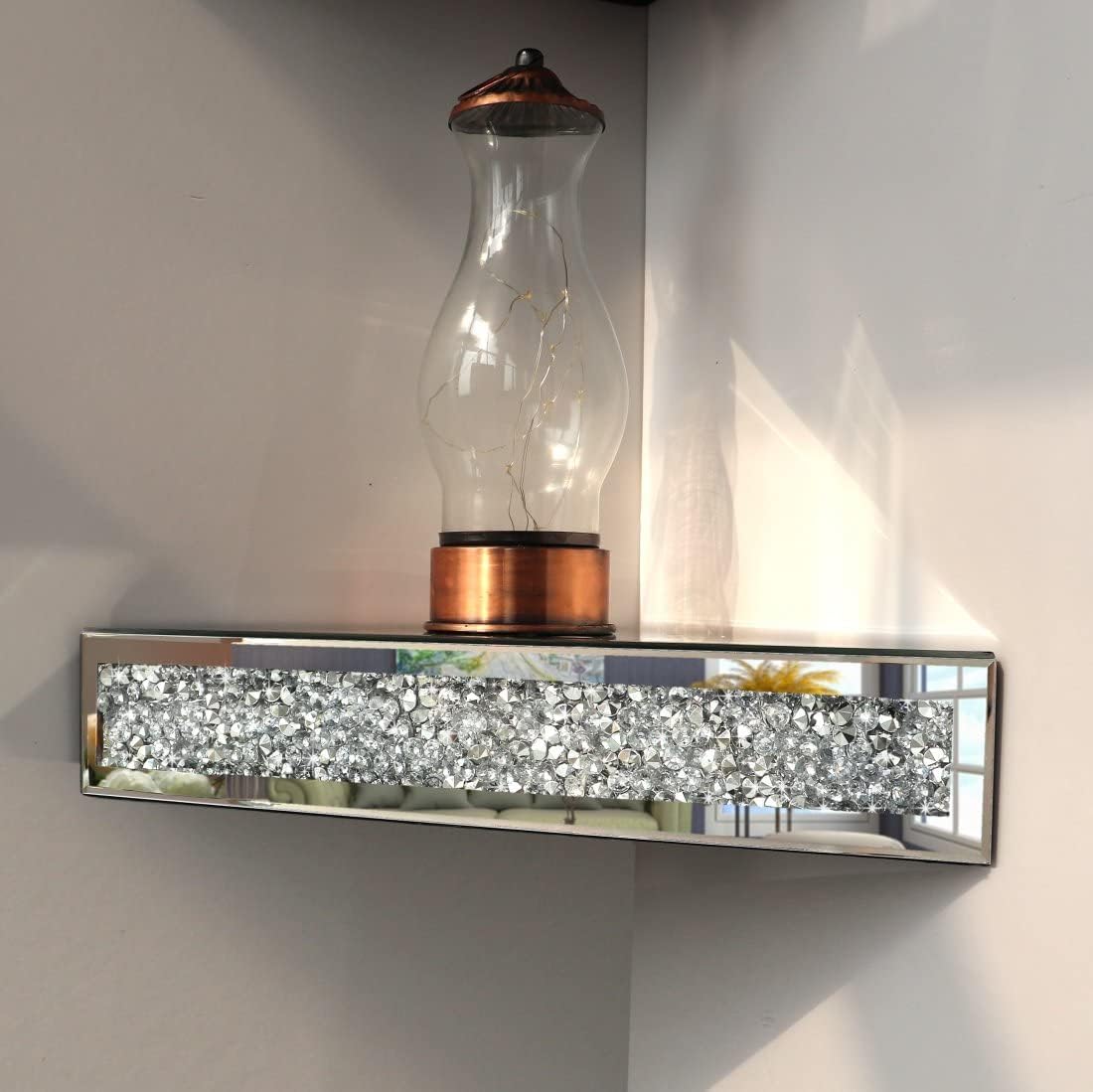 Diamond Crush Mirrored Floating Corner Shelf (Set of 2)