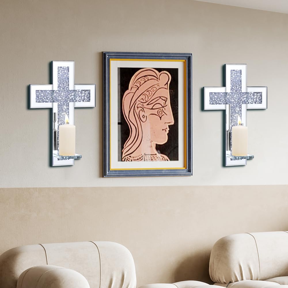 Crystal Cross Diamond Wall Candle Holder Set of 2