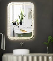 Curved Diamond Crush Crystal Rectangular Frontlite Wall Mirror
