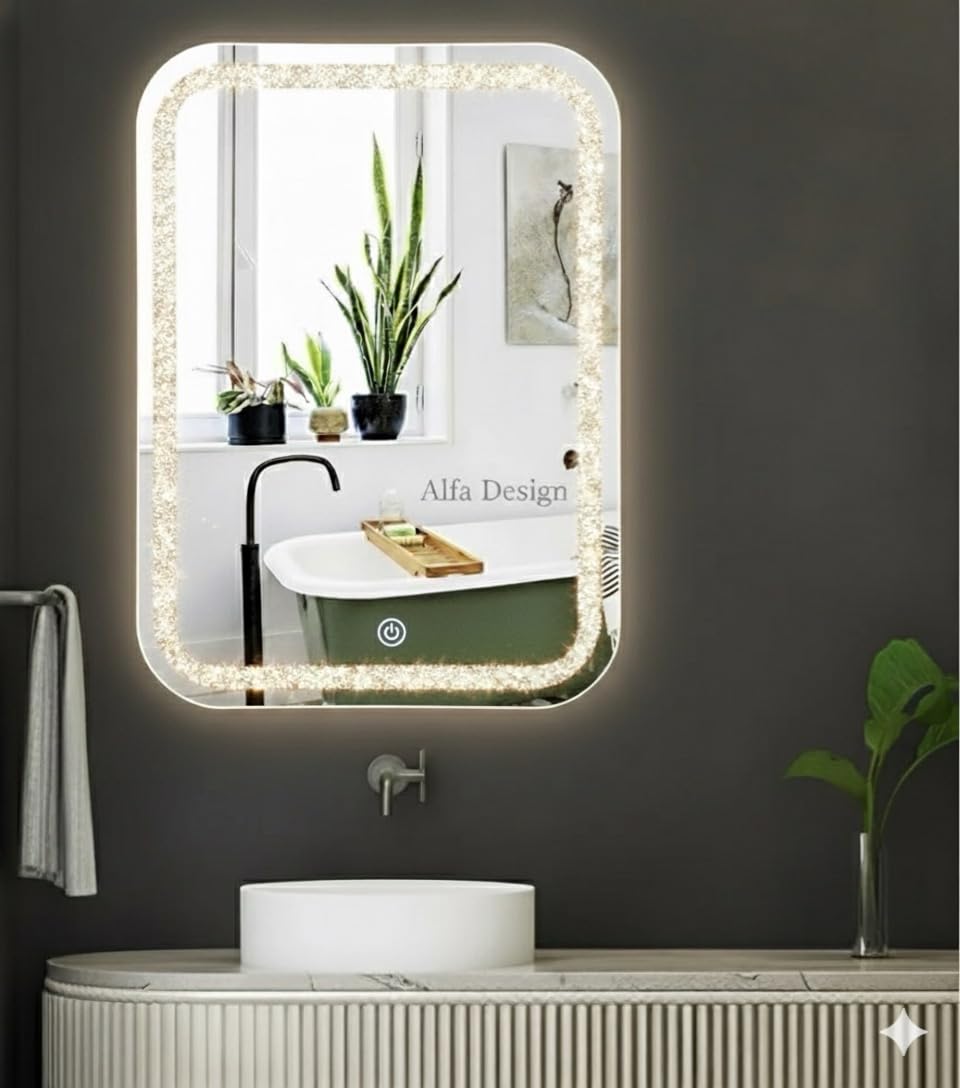 Curved Diamond Crush Crystal Rectangular Frontlite Wall Mirror