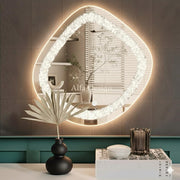 Irregular Crush Crystal Round LED Wall Mirror Frontlite