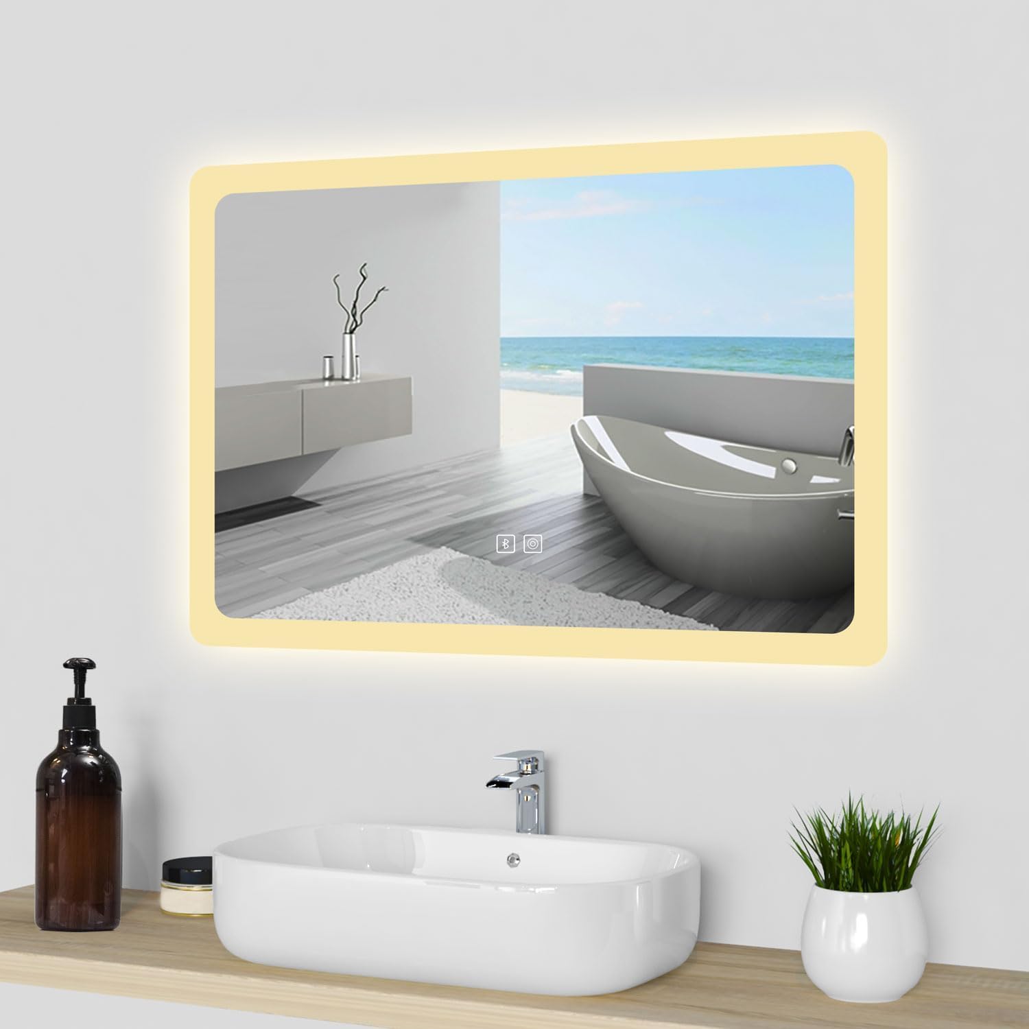 LED Rectangular Curve Bathroom Mirror