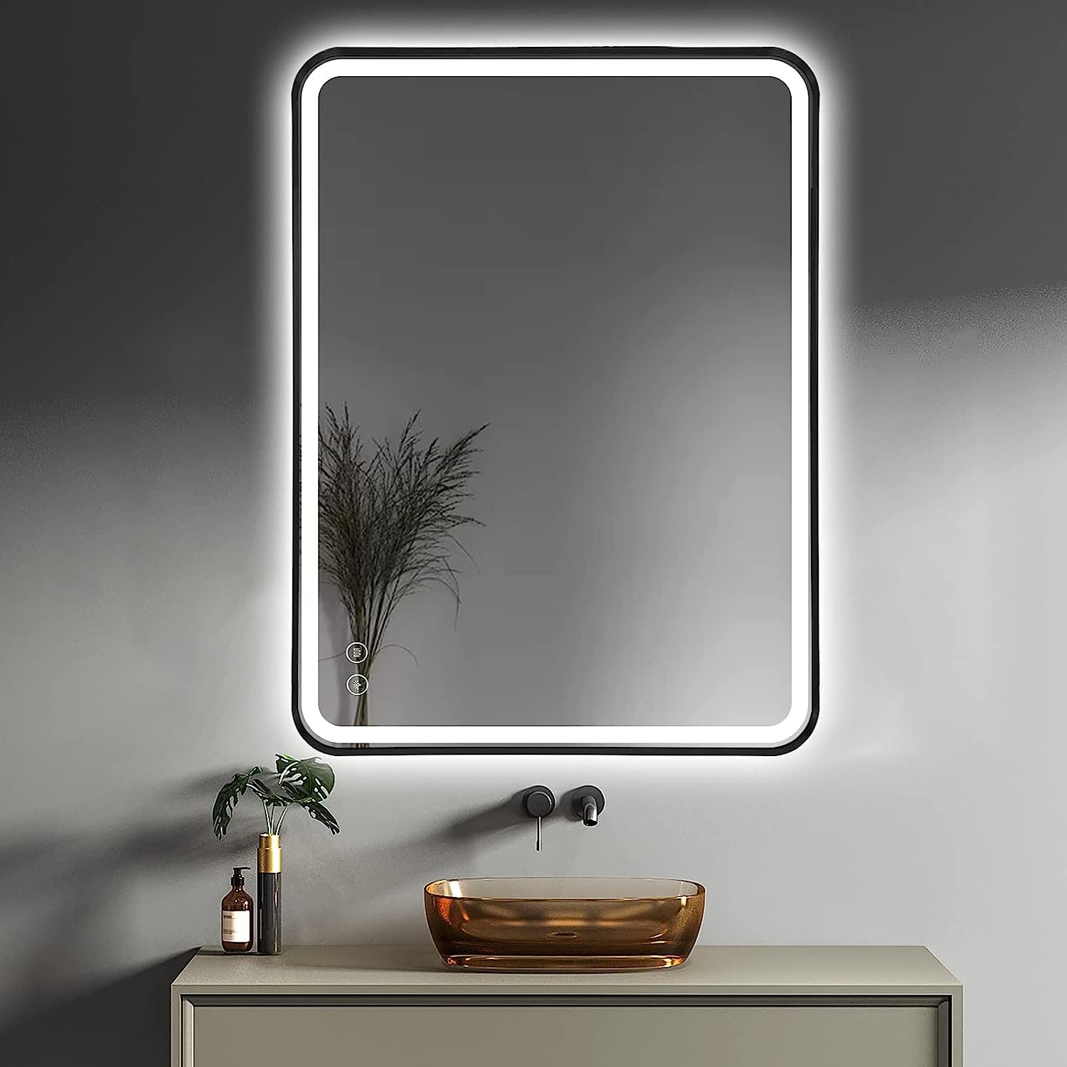 LED Black Framed Wall Rectangular Mirror