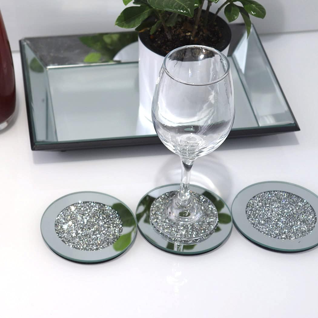 Round Glass Mirrored Coaster 4 pc
