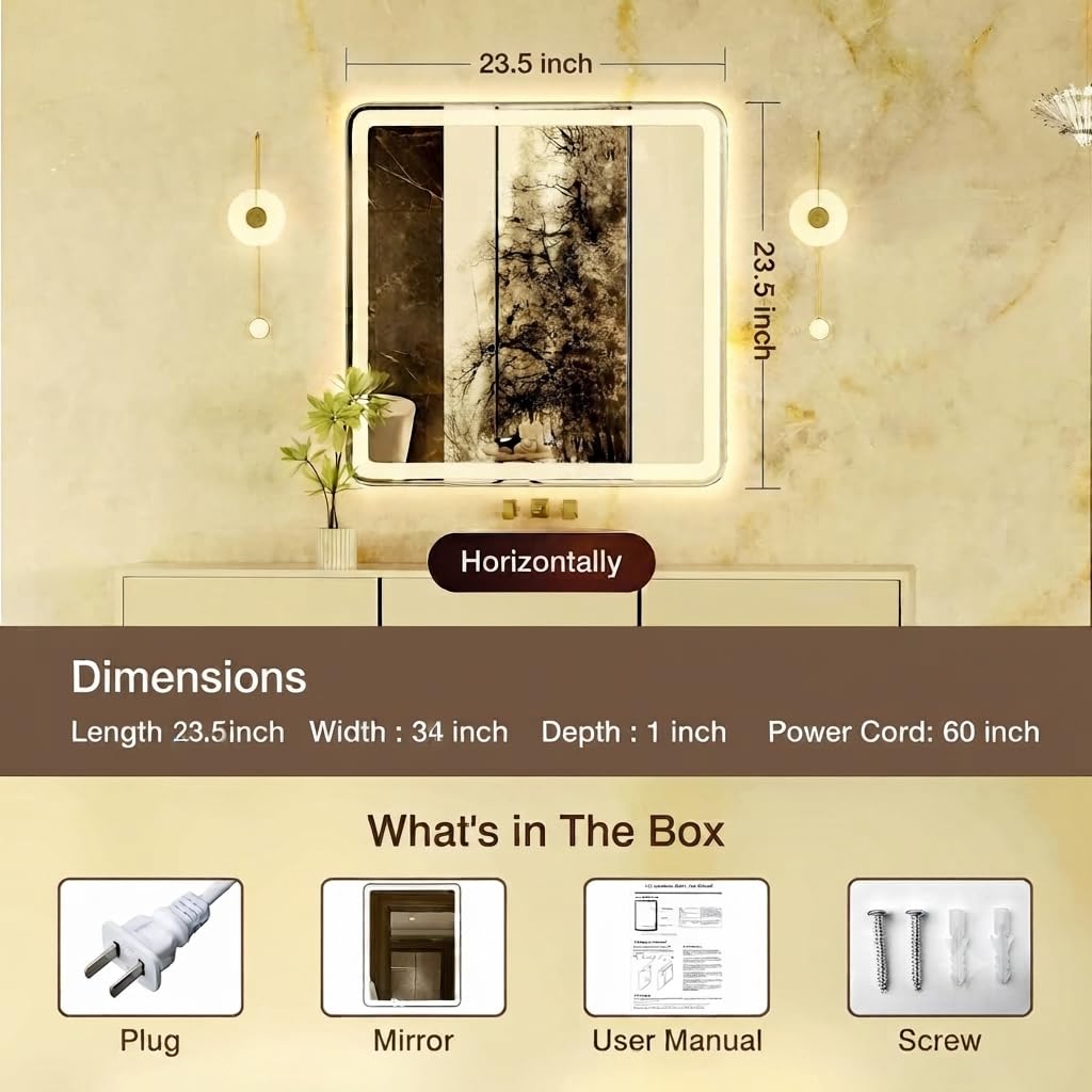 LED Mirror Sqaure Anti-Fog Frontlite Wall Mirror