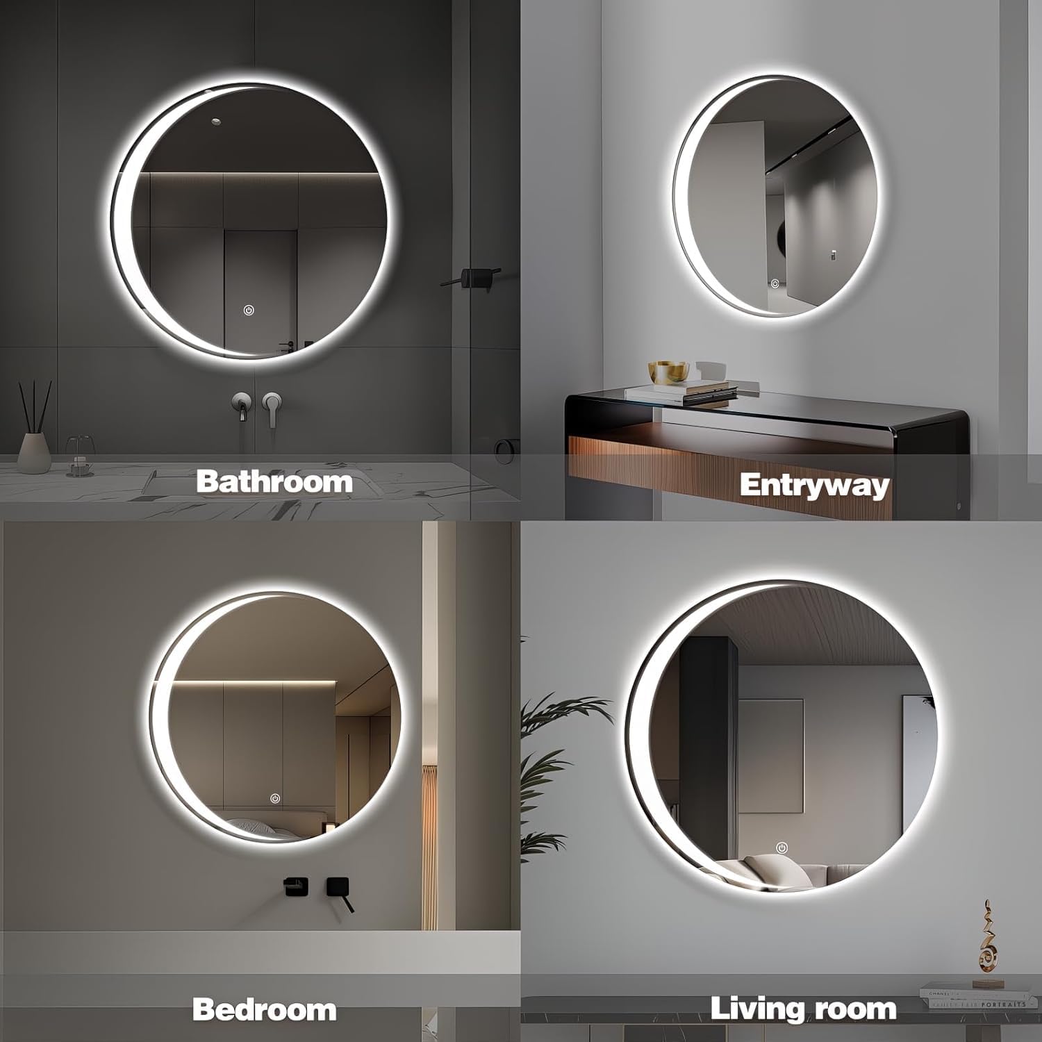 LED Round Moon Design Wall Mirror