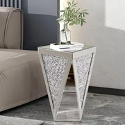Pregaspor Silver Mirrored End Table, Crystal Inlay Side Table