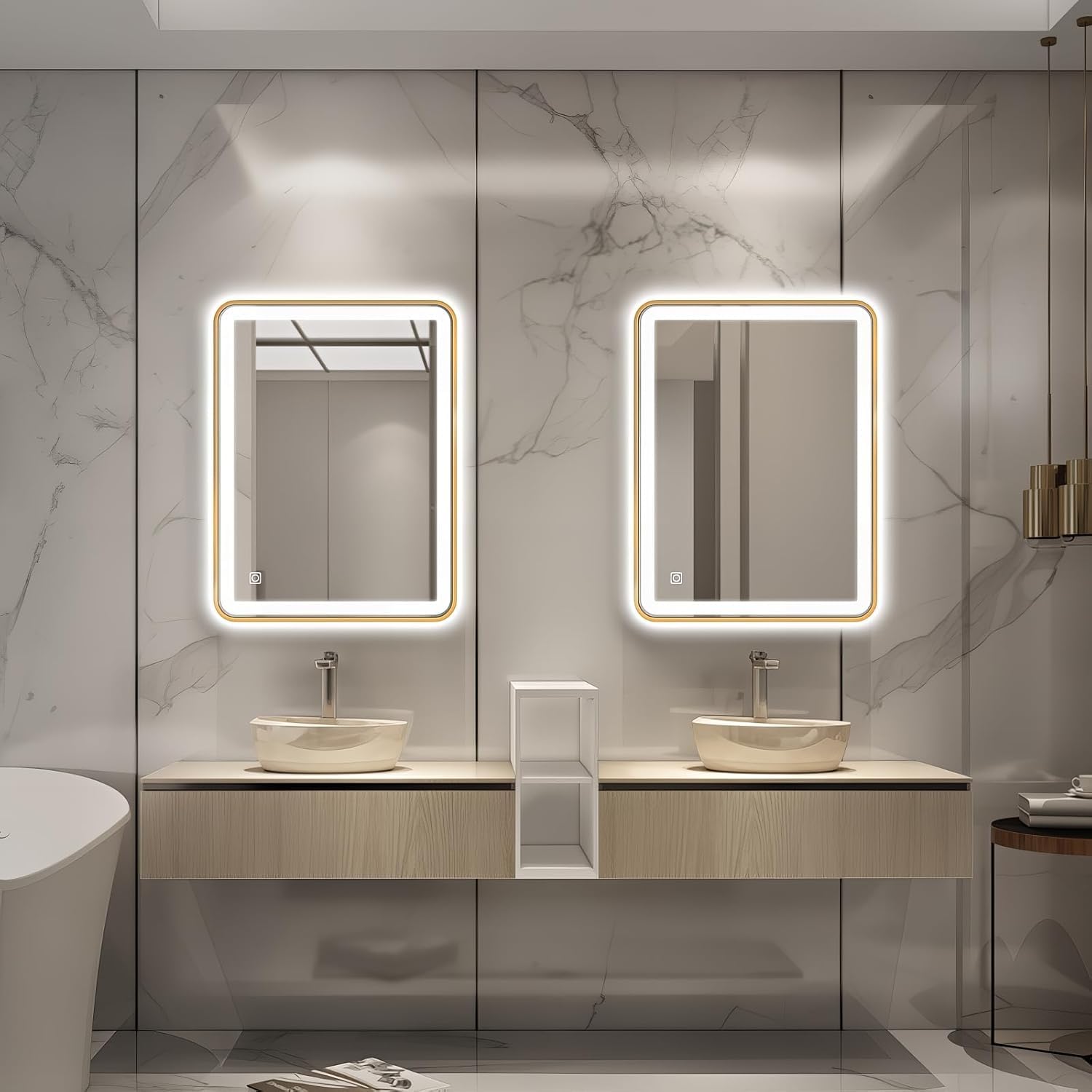 LED Gold Framed Wall Rectangular Mirror