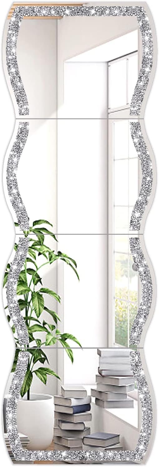 Wave Pattern Crushed Diamond Body Mirror Set - 4pcs 11x15 inch