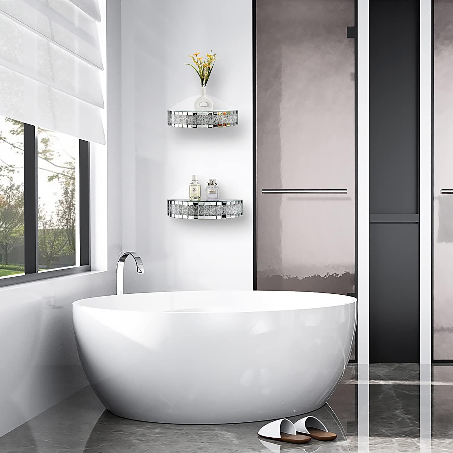 Diamond Crush Mirrored Floating Shelf