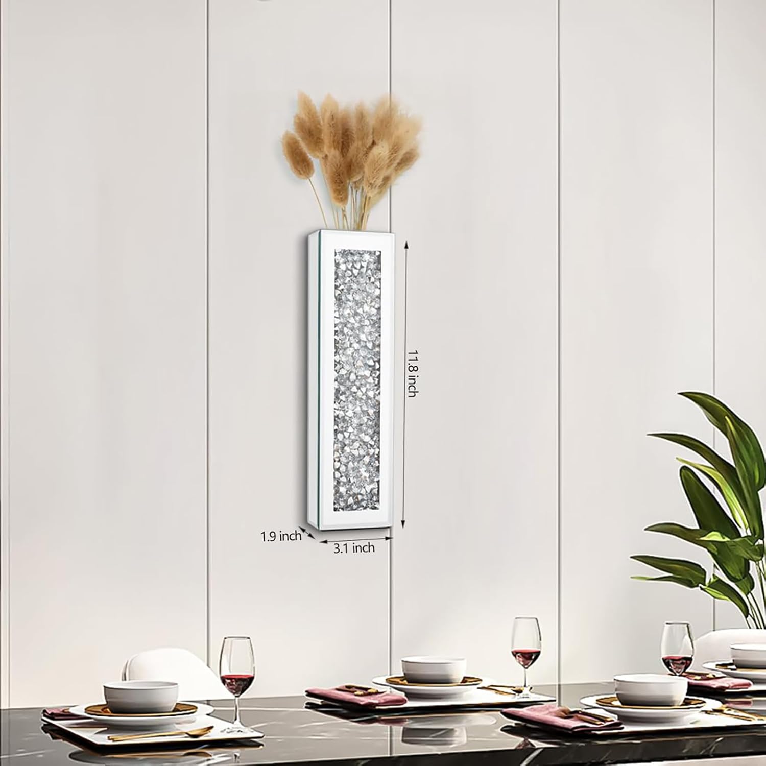 Flower Vase Crushed Diamond Mirrored Hanging Planter Set of 2