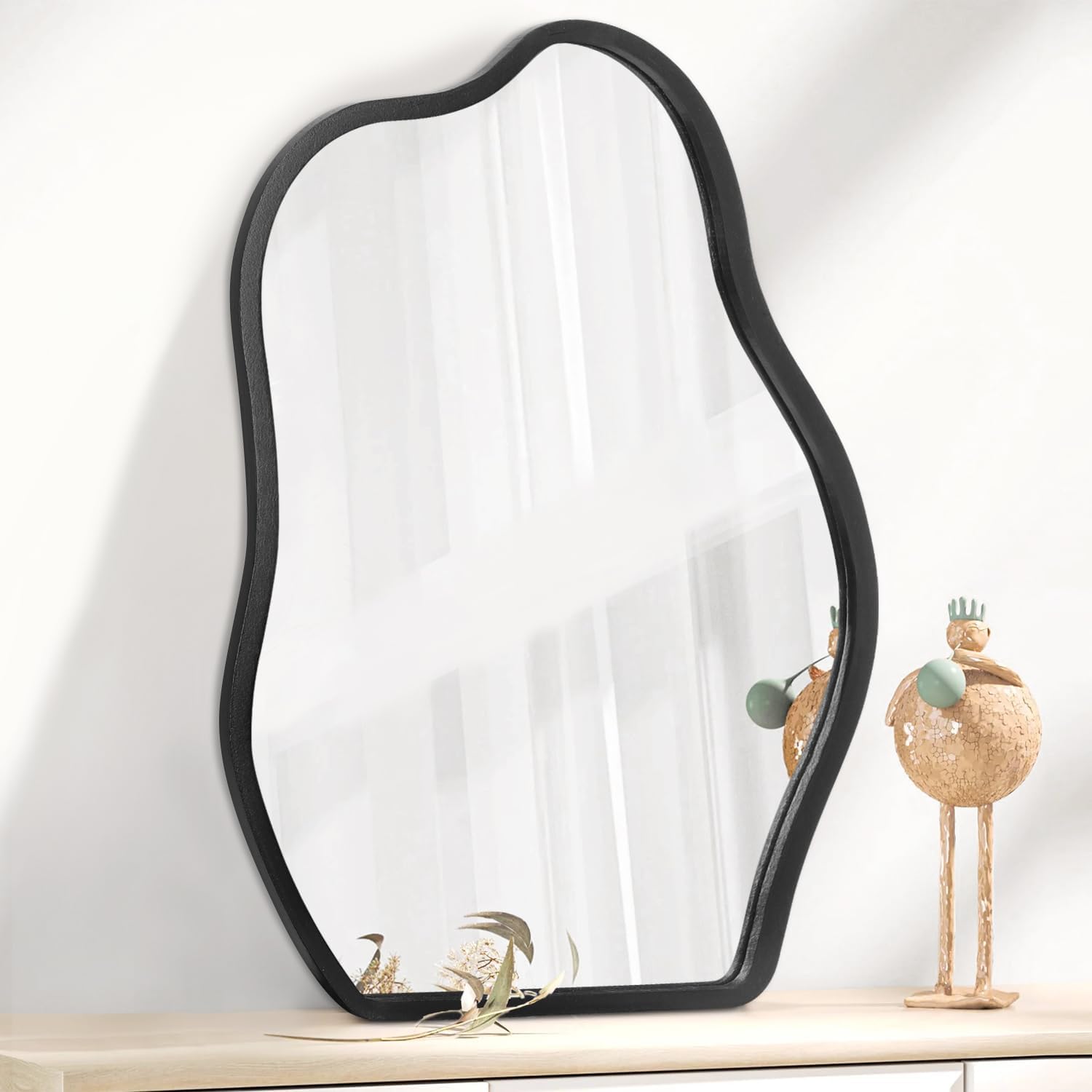 Irregular Wood Framed Wall Mirror