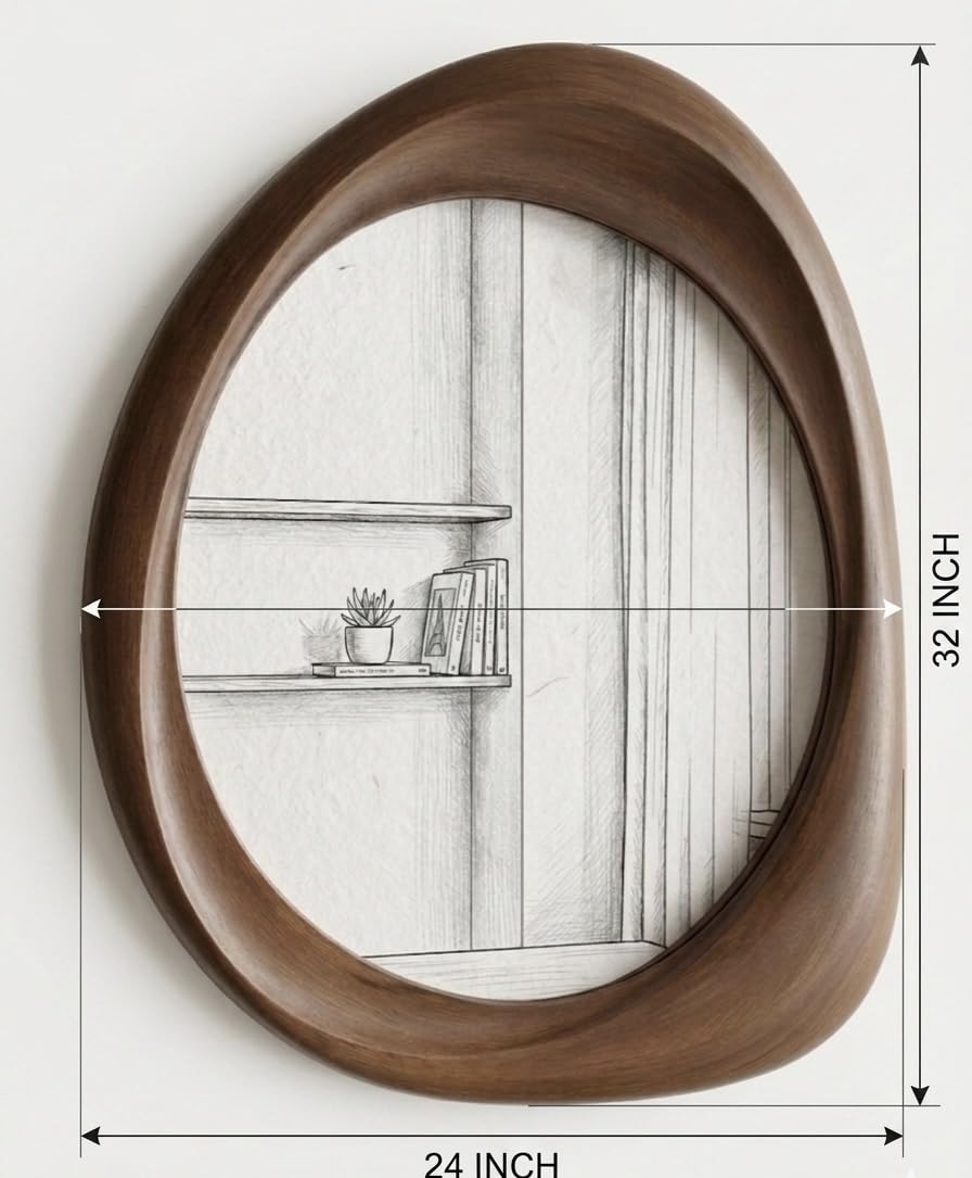 Irregular Wall Mirror for Bathroom,HDMR Wood Asymmetrical Mirror