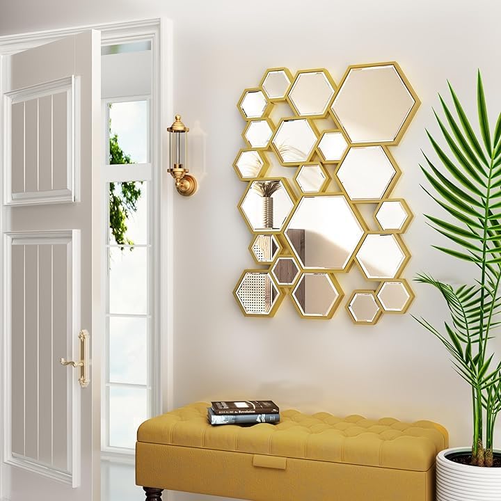 Gold Hexa Wall Decor Mirror for Wall Art