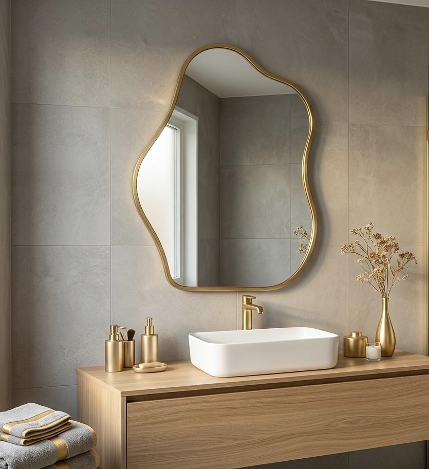 Irregular Wood Framed Wall Mirror