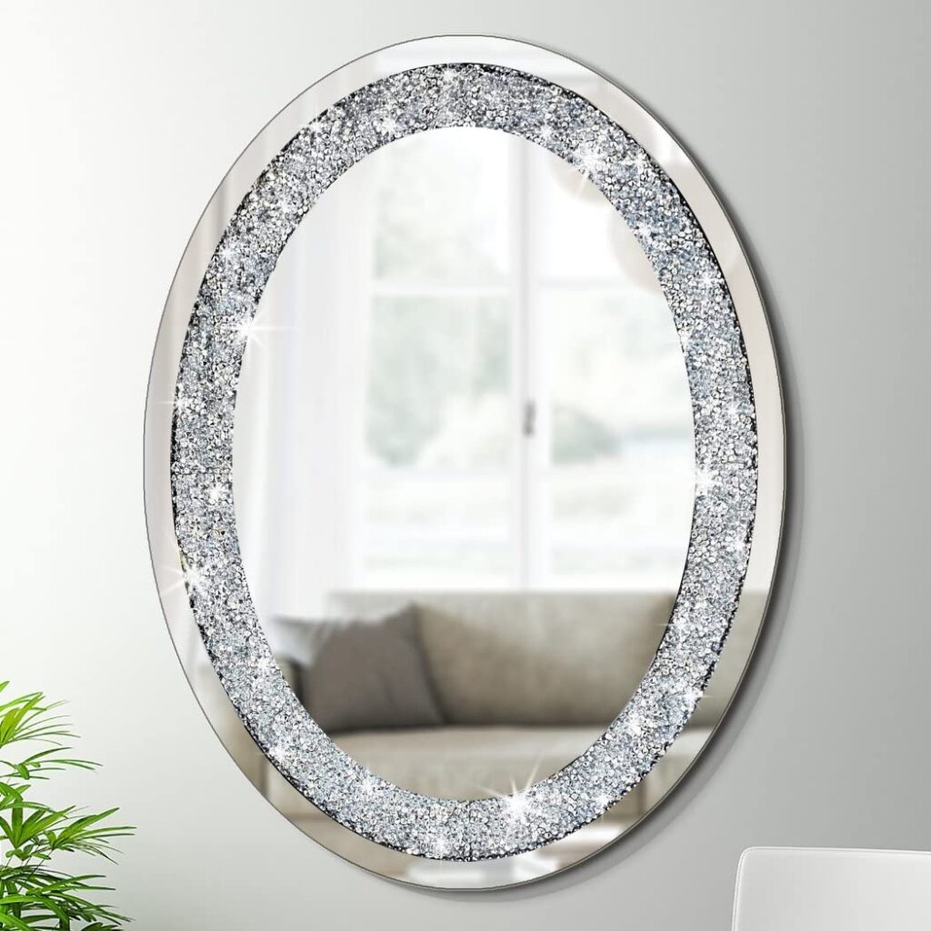 Oval Diamond Crush Crystal Mirror