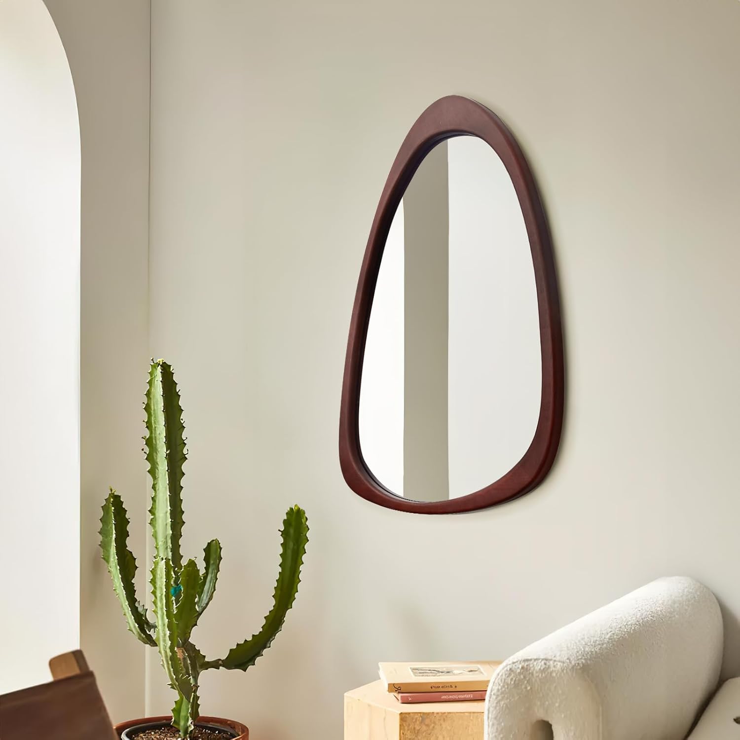 Irregular Wall Mirror for Bathroom,Wood Asymmetrical Rustic 19.5 x 30.5 inch