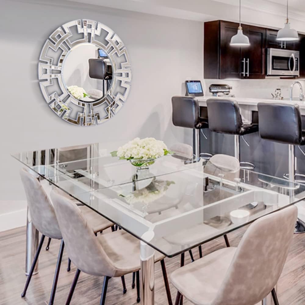 Wood Framed Round Mirrors for Wall Decor, 32''