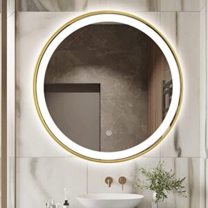 LED Gold Framed Wall Round Mirror
