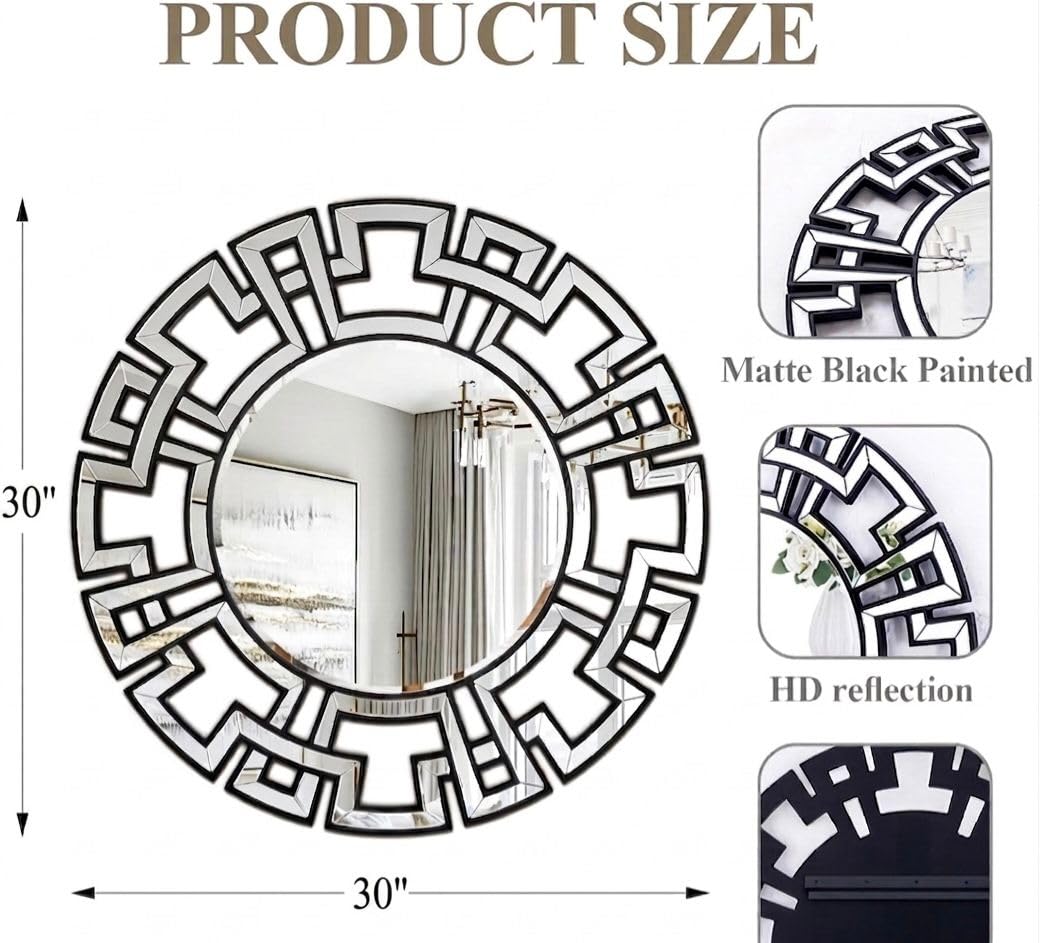 Round Wood Frame Wall Mirror