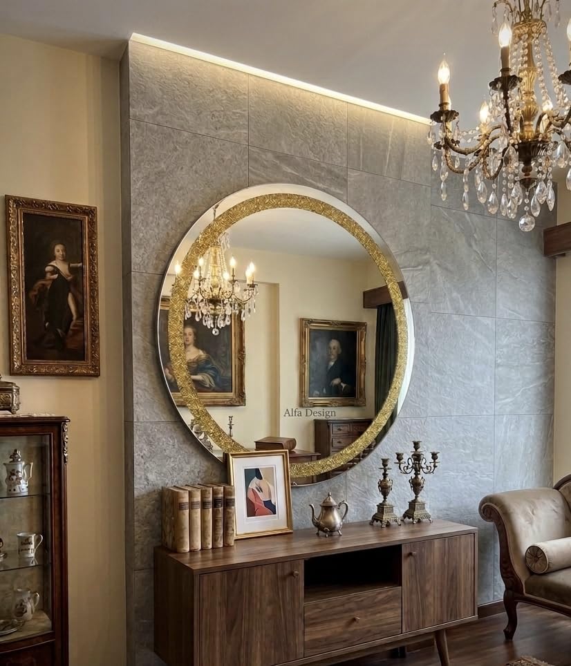 Diamond Crush Crystal Round Wall Mirror