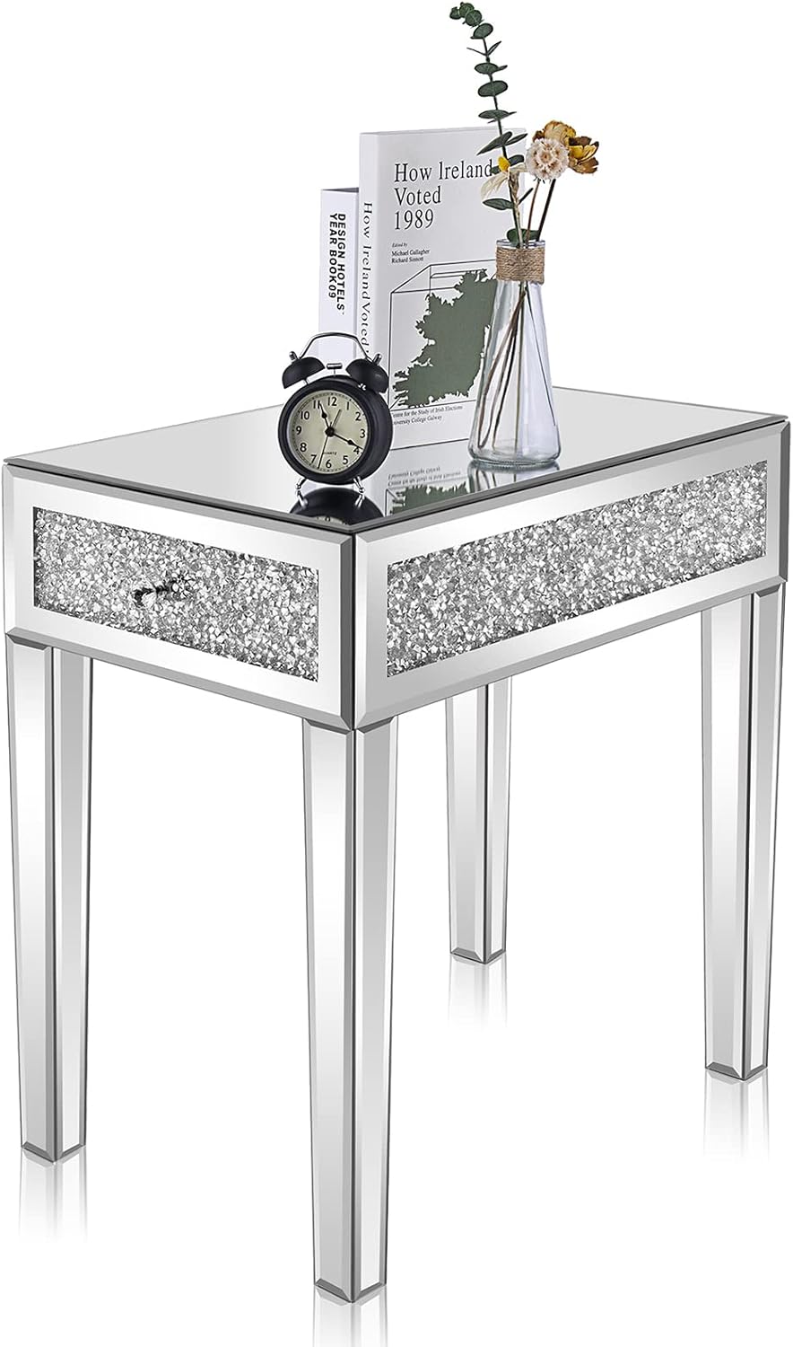 VINGLI Mirrored Narrow End Table Small Sofa/Couch/Bed Side Table with Storage