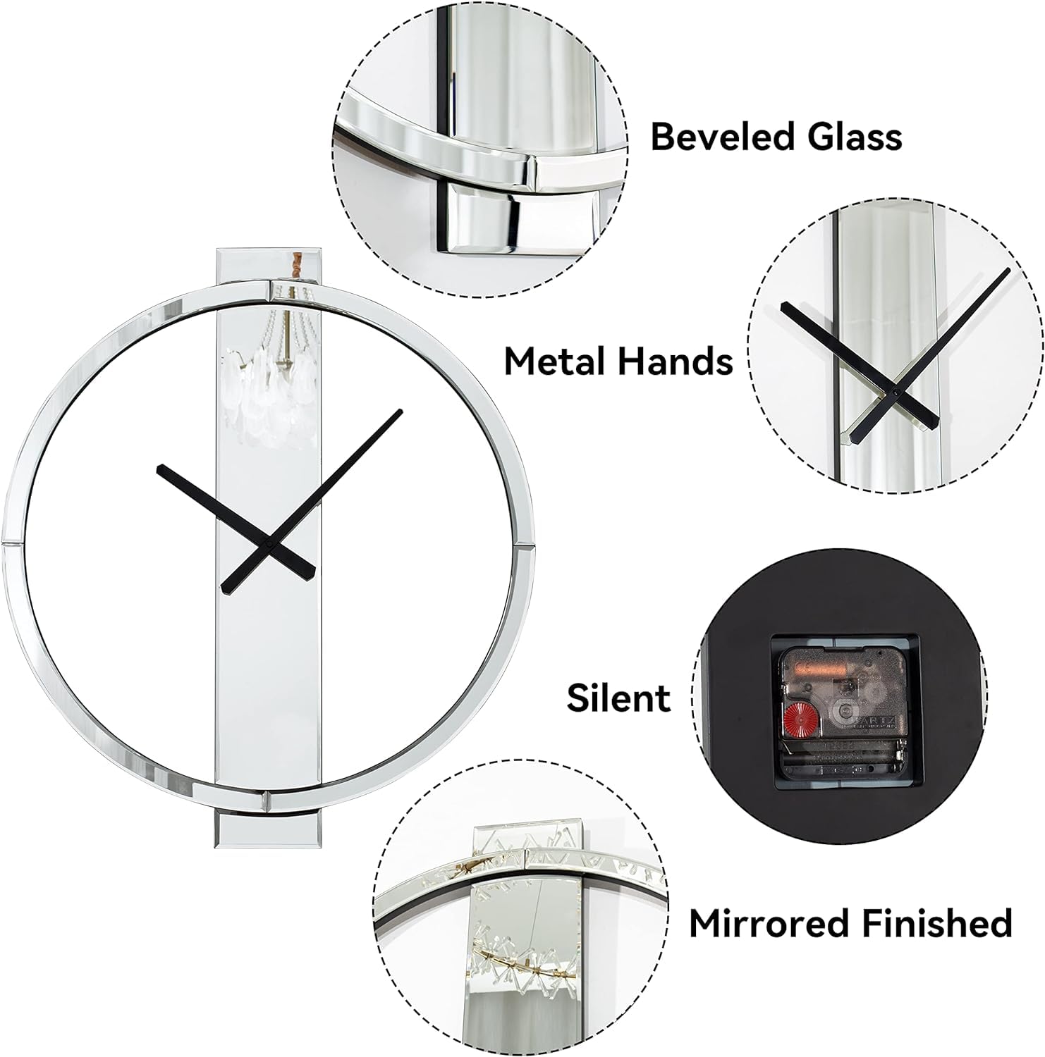 Decorative Mirror Wall Clocks, 24 Inch
