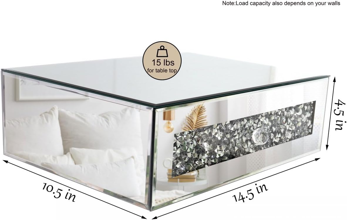 Mirrored Floating Bedside Nightstand with Drawer