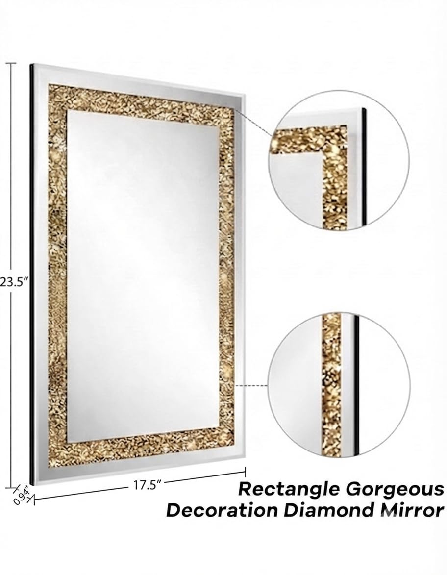 Rectangular Gold Diamond Crush Crystal Mirror
